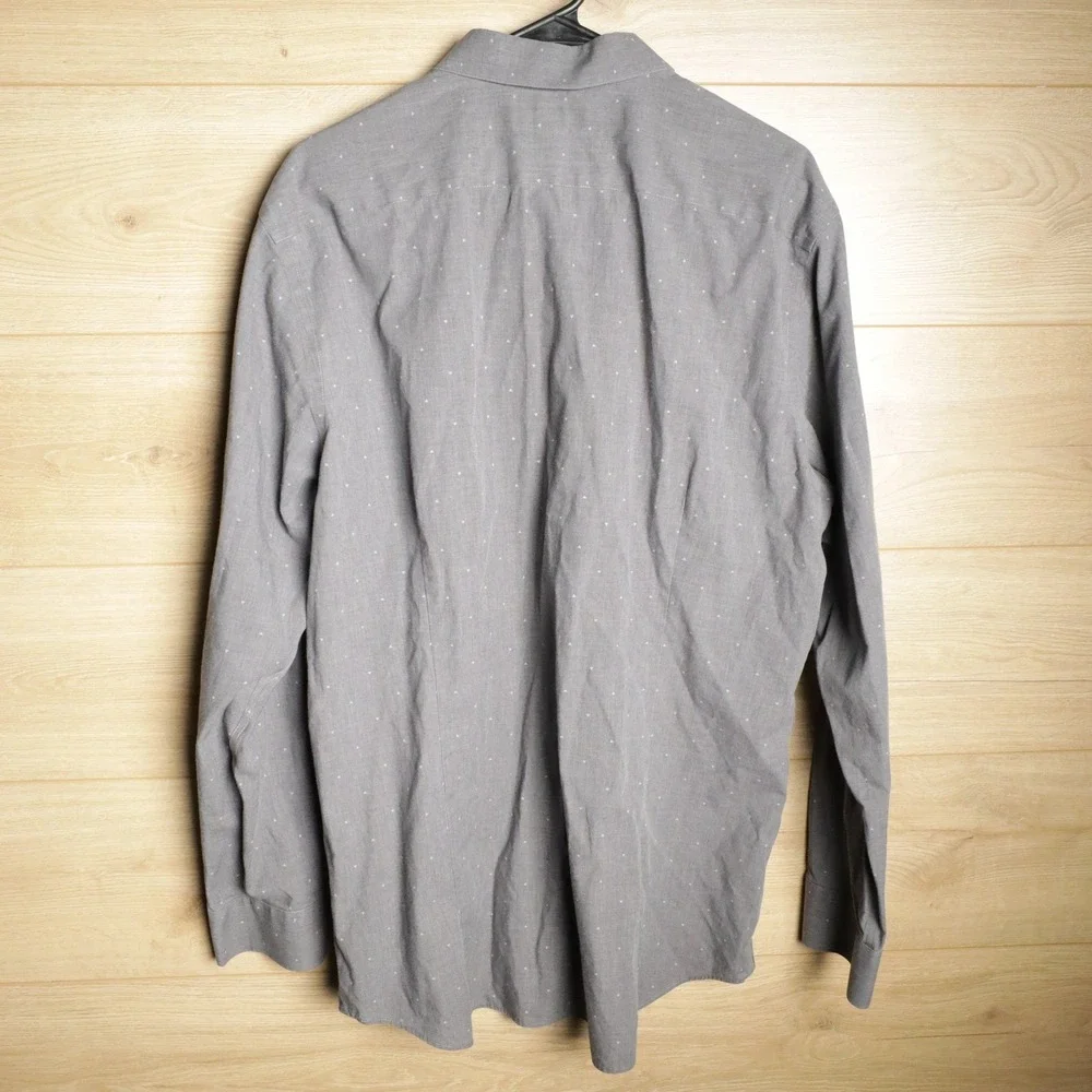 Banana Republic Mens Non Iron‎ Slim Fit Grey Micro Dot Long Sleeve Button Up XL